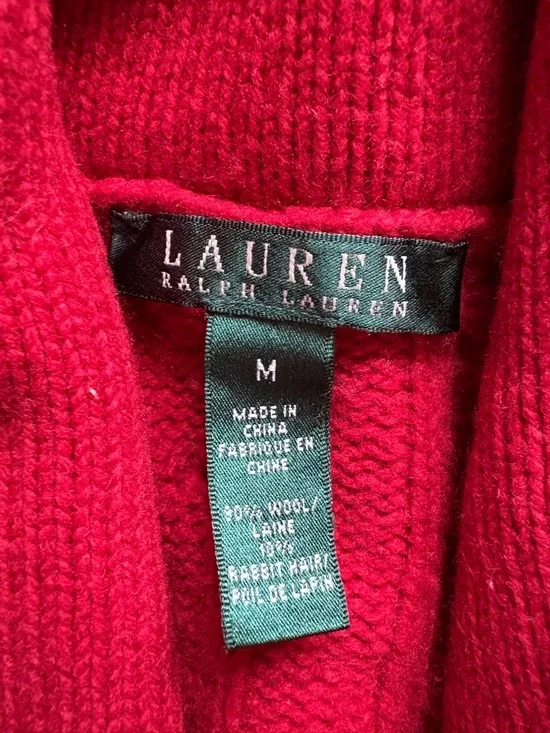 Vintage Ralph Lauren red cable knit wool rabbit hair cardigan size M - Picture 6 of 8